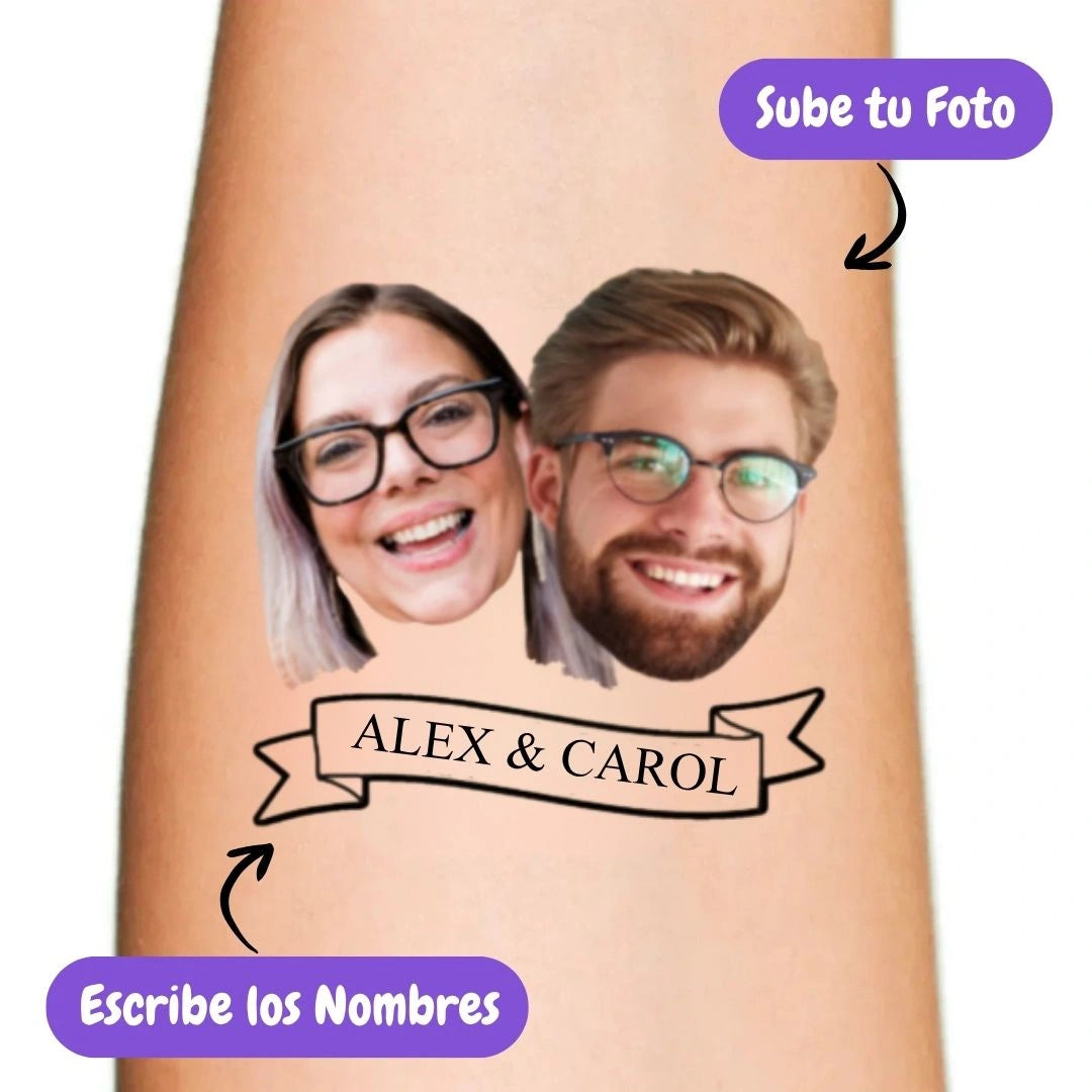 Tatuaje temporal - Foto pareja + texto